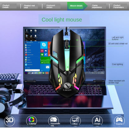 TX300 Mechanical Feel Backlight Punk Wired Keyboard Mouse Set (Black) by buy2fix