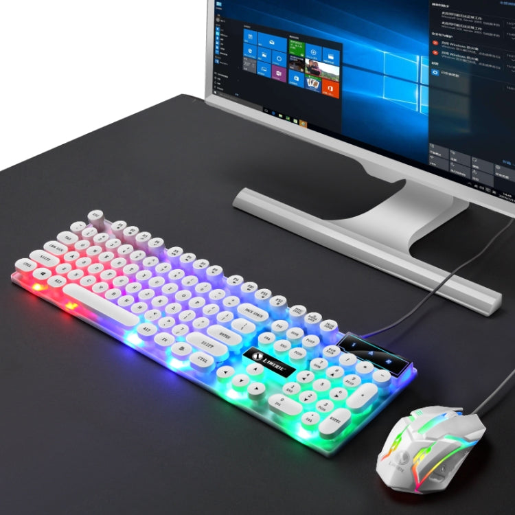 TX300 Mechanical Feel Backlight Punk Wired Keyboard Mouse Set (White) by buy2fix