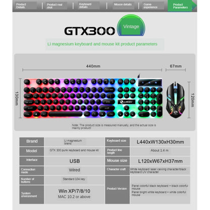 TX300 Mechanical Feel Backlight Punk Wired Keyboard Mouse Set (White) by buy2fix