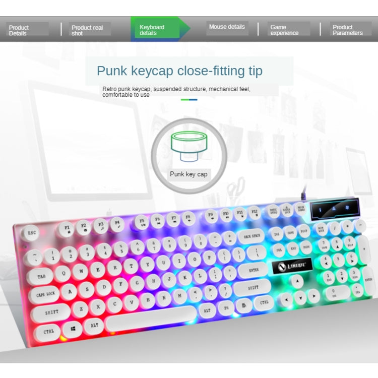 TX300 Mechanical Feel Backlight Punk Wired Keyboard Mouse Set (White) by buy2fix