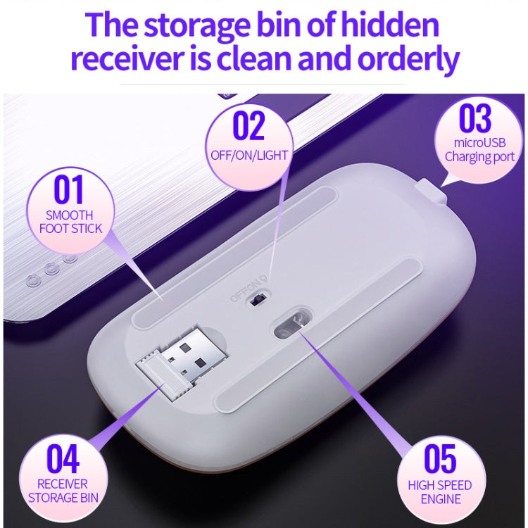 YINDIAO A2 2.4GHz 1600DPI 3-modes Adjustable RGB Light Rechargeable Wireless Silent Mouse (White) - Wireless Mice by YINDIAO | Online Shopping UK | buy2fix