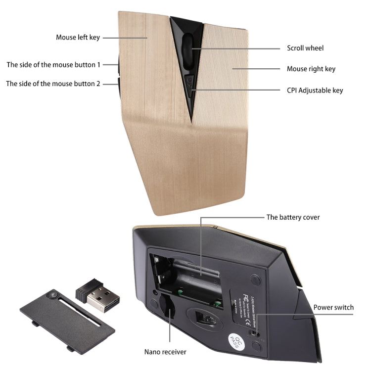 2.4GHz USB Receiver Adjustable 1200 DPI Wireless Optical Mouse for Computer PC Laptop (Gold) by buy2fix