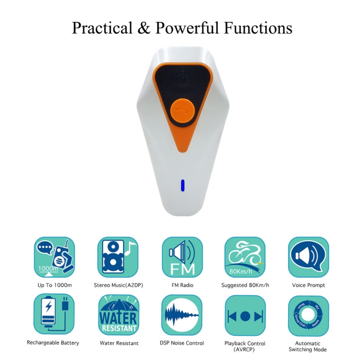 WT002 1000m IPX5 Waterproof Motorcycle 2 Users Full Duplex Talking Bluetooth Intercom Multi-Interphone Headsets, Support Receive Calling & Listen Music & Noise Reduction - Motorcycle Walkie Talkie by buy2fix | Online Shopping UK | buy2fix