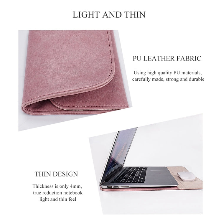 PU01S PU Leather Horizontal Invisible Magnetic Buckle Laptop Inner Bag for 14.1 inch laptops, with Small Bag (Pink) by buy2fix