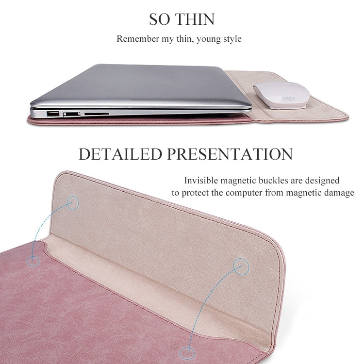 PU01S PU Leather Horizontal Invisible Magnetic Buckle Laptop Inner Bag for 15.4 inch laptops, with Small Bag (Pink) by buy2fix