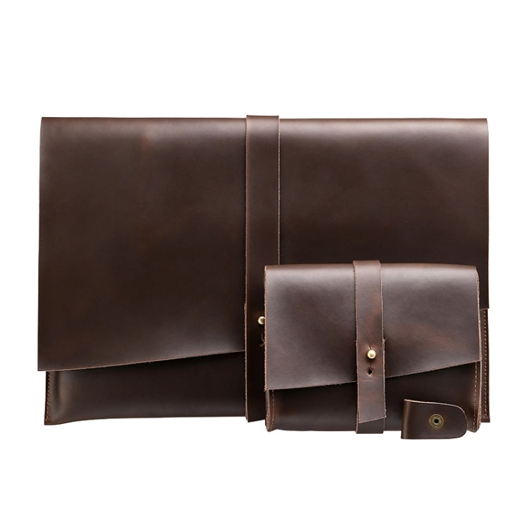 Universal Genuine Leather Business Power Adapter Laptop Tablet Bag with Cable Winder, For 13 inch and Below Macbook, Samsung, Lenovo, Sony, DELL Alienware, CHUWI, ASUS, HP (Coffee) by buy2fix