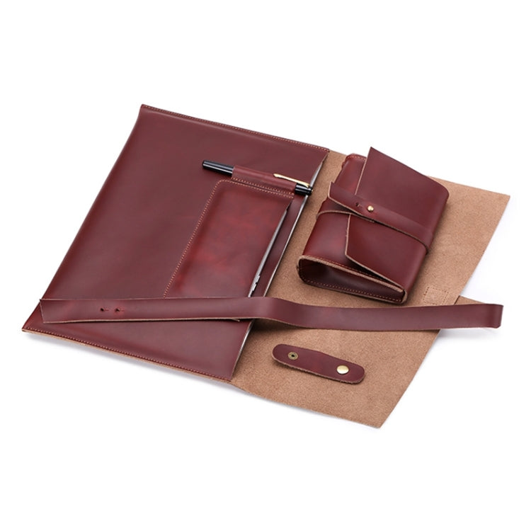 Universal Genuine Leather Business Power Adapter Laptop Tablet Bag with Cable Winder, For 15 inch and Below Macbook, Samsung, Lenovo, Sony, DELL Alienware, CHUWI, ASUS, HP (Wine Red) by buy2fix