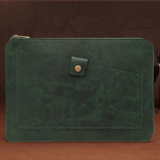 11.6 inch Genuine Leather Zipper Laptop Tablet Bag, For Macbook, Samsung, Lenovo, Sony, DELL Alienware, CHUWI, ASUS, HP 11.6 inch and Below Laptop (Dark Green) by buy2fix