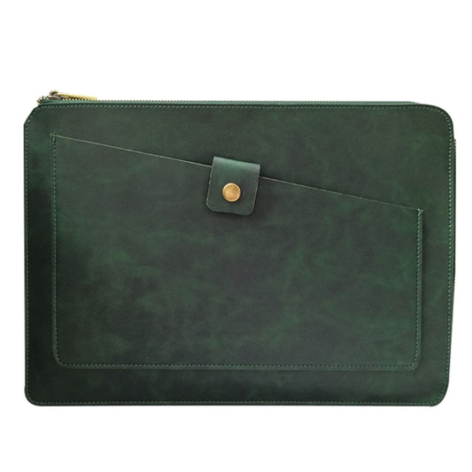 Universal Genuine Leather Business Zipper Laptop Tablet Bag For 13 inch and Below(Green) by buy2fix
