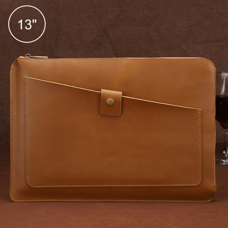 Universal Genuine Leather Business Zipper Laptop Tablet Bag For 13 inch and Below(Yellow) by buy2fix