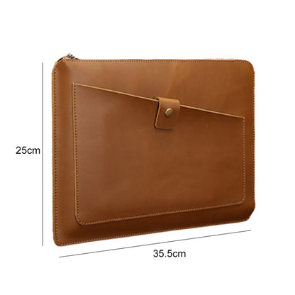 Universal Genuine Leather Business Zipper Laptop Tablet Bag For 13 inch and Below(Brown) by buy2fix