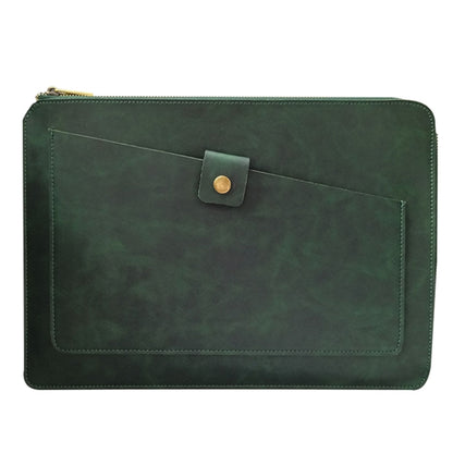 Universal Genuine Leather Business Zipper Laptop Tablet Bag For 15 inch and Below(Green) by buy2fix