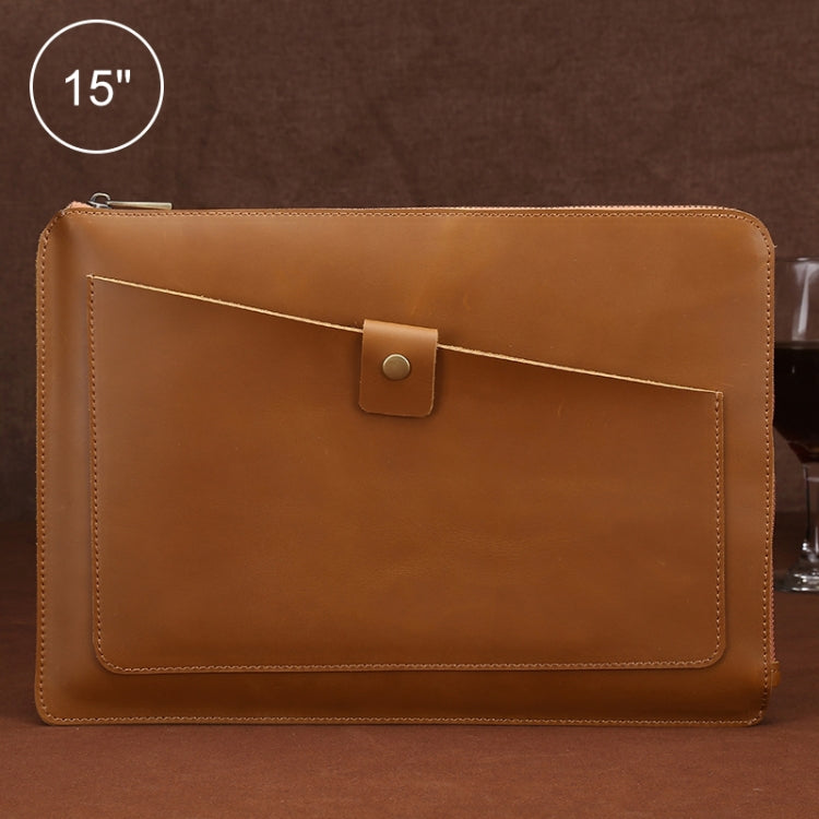 Universal Genuine Leather Business Zipper Laptop Tablet Bag For 15 inch and Below(Yellow) by buy2fix