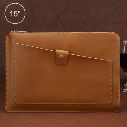 Universal Genuine Leather Business Zipper Laptop Tablet Bag For 15 inch and Below(Yellow) by buy2fix