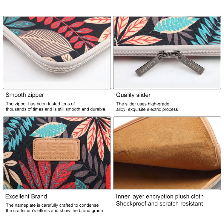 Lisen 8.3 inch Sleeve Case Colorful Leaves Zipper Briefcase Carrying Bag(Black) by buy2fix
