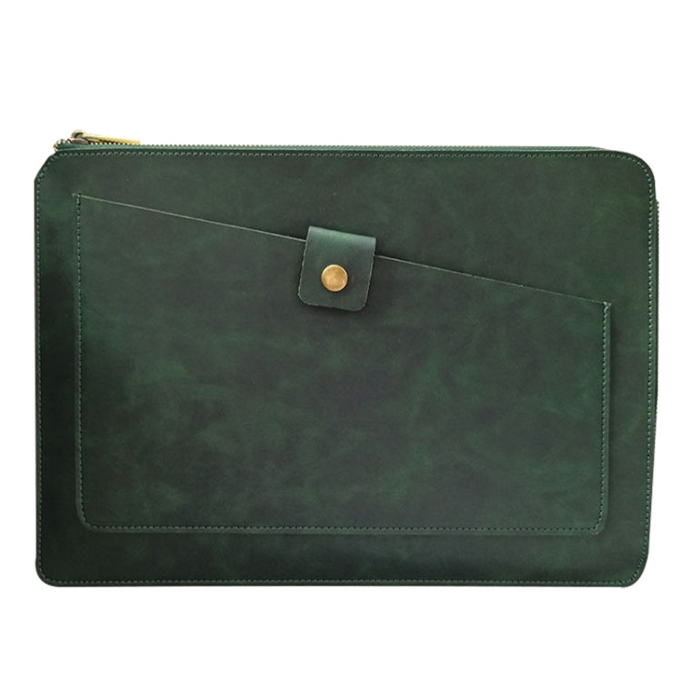 Universal Genuine Leather Business Zipper Laptop Tablet Bag For 12 inch and Below(Green) by buy2fix