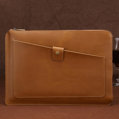 Universal Genuine Leather Business Zipper Laptop Tablet Bag For 15.4 inch and Below(Yellow) by buy2fix