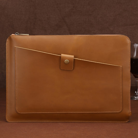 Universal Genuine Leather Business Zipper Laptop Tablet Bag For 15.4 inch and Below(Yellow) by buy2fix