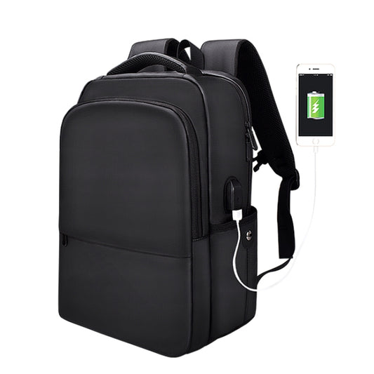 Polyester Waterproof Laptop Backpack for Below 15 inch Laptops, with USB Interface Trunk Trolley Strap(Black) by buy2fix