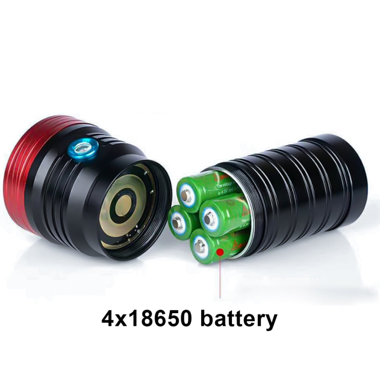 3 Gears, DB18 18xT6, Luminous Flux: 5400lm LED Flashlight, with 4 18650 Batteries (Red Black) - LED Flashlight by buy2fix | Online Shopping UK | buy2fix