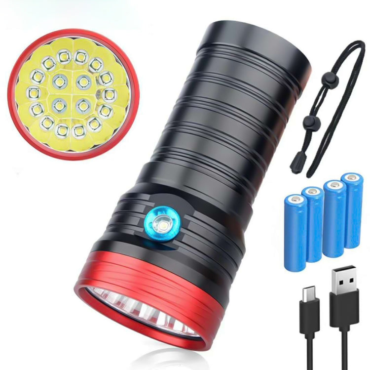 3 Gears, DB18 18xT6, Luminous Flux: 5400lm LED Flashlight, with 4 18650 Batteries (Red Black) - LED Flashlight by buy2fix | Online Shopping UK | buy2fix