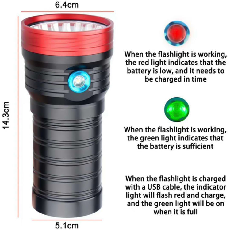 3 Gears, DB18 18xT6, Luminous Flux: 5400lm LED Flashlight, with 4 18650 Batteries (Red Black) - LED Flashlight by buy2fix | Online Shopping UK | buy2fix