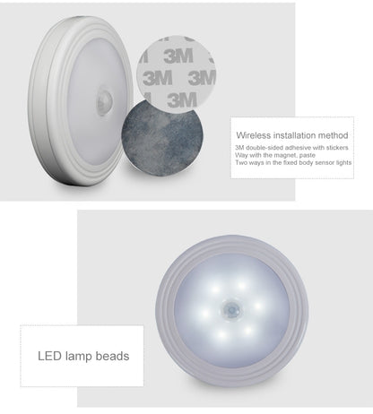 0.3W White Light Round Shape LED PIR Sensor Light , 6 LEDs 30 LM SMD-3528 for Cabinets - Sensor LED Lights by buy2fix | Online Shopping UK | buy2fix