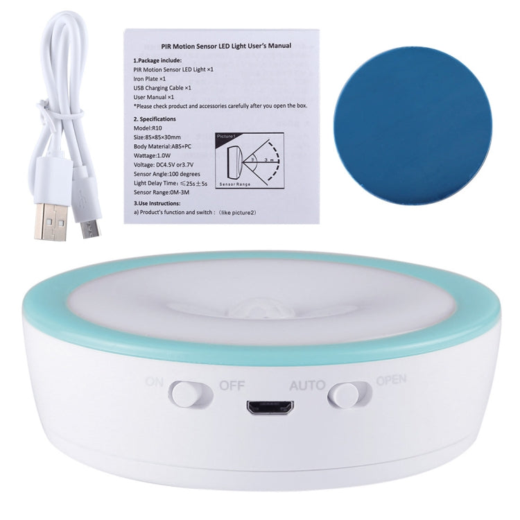 R10 USB Charging LED PIR Sensor Night Light , 4000K Emergency Light Cabinet Lamp, Sensor Distance: about 3m, DC 4.5V(Blue) - Sensor LED Lights by buy2fix | Online Shopping UK | buy2fix