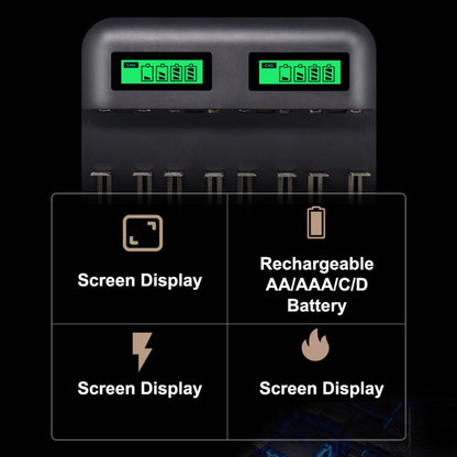 5V 2A USB 8 Slot Battery Charger for AA & AAA & C / D Battery, with LCD Display - Charger & Converter by buy2fix | Online Shopping UK | buy2fix