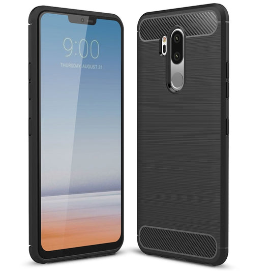For LG G7 ThinQ Brushed Texture Carbon Fiber Shockproof TPU Protective Back Case (Black) - LG Cases by buy2fix | Online Shopping UK | buy2fix