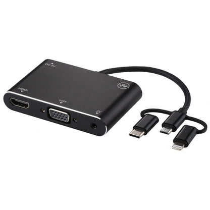 3 in 1 8 Pin + Micro USB + Type-C to AV + HDMI + VGA 15 Pin HD Screen Player Adapter Converter with Audio by buy2fix