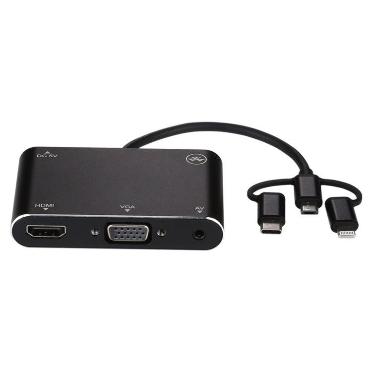 3 in 1 8 Pin + Micro USB + Type-C to AV + HDMI + VGA 15 Pin HD Screen Player Adapter Converter with Audio by buy2fix