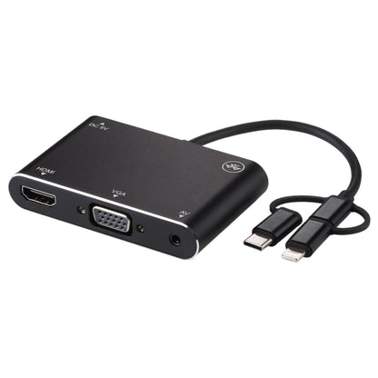 3 in 1 8 Pin + Micro USB + Type-C to AV + HDMI + VGA 15 Pin HD Screen Player Adapter Converter with Audio by buy2fix