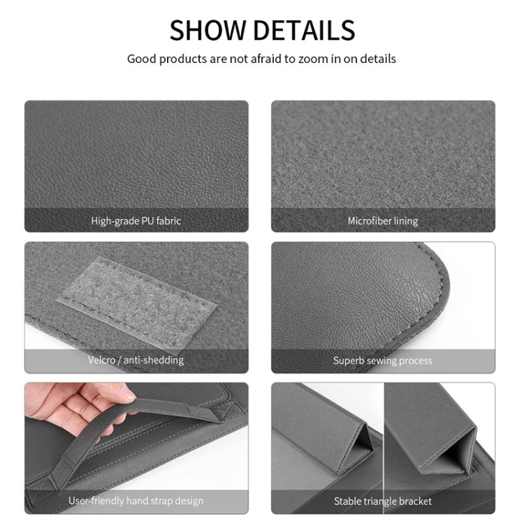 4 in 1 Universal Waterproof PU Leather Laptop Liner Bag with Handle & Stand & Pen Holder + 2 Winders + Mouse Bag + Charger Bag Set for 15 inch Laptops(Grey) by buy2fix