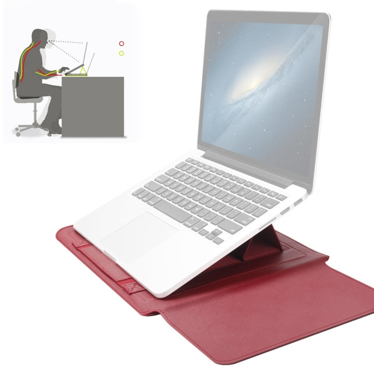 4 in 1 Universal Waterproof PU Leather Laptop Liner Bag with Handle & Stand & Pen Holder + 2 Winders + Mouse Bag + Charger Bag Set for 15 inch Laptops(Red) by buy2fix