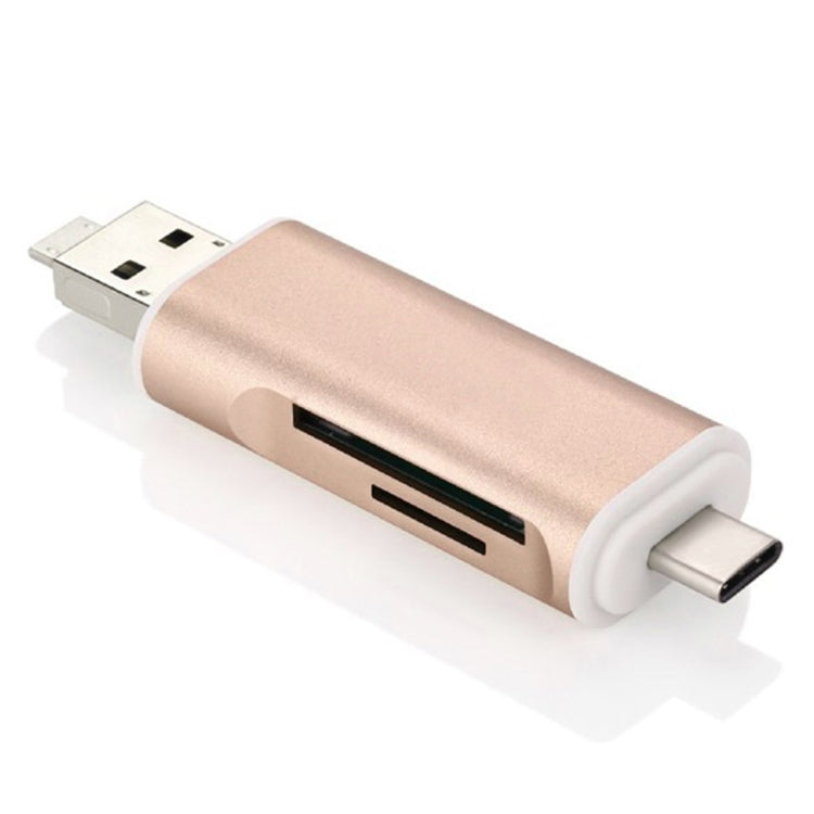 3 in 1 Type-c & Micro USB & USB 2.0 3 Ports SD / TF Card Reader for OTG Enabled Smartphones / PC(Gold) by buy2fix