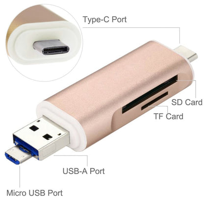 3 in 1 Type-c & Micro USB & USB 2.0 3 Ports SD / TF Card Reader for OTG Enabled Smartphones / PC(Gold) by buy2fix