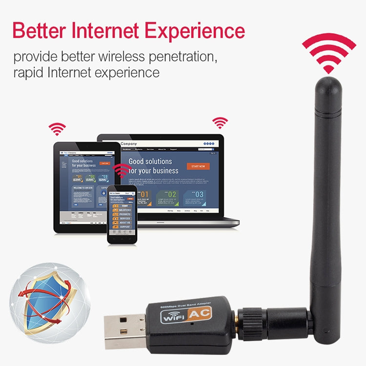 600Mbps 2.4GHz + 5Hz AC Dual Band USB WIFI Adapter with Antenna by buy2fix