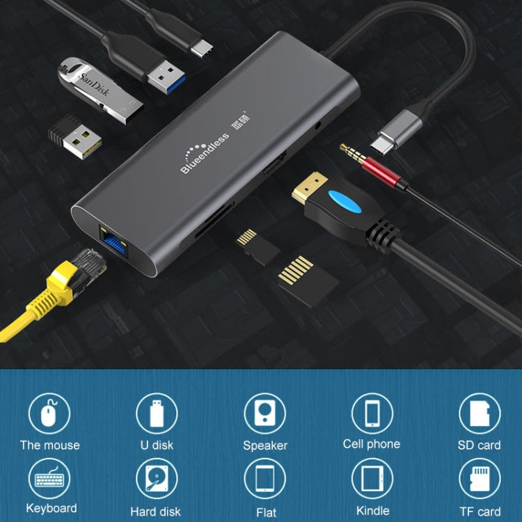 Blueendless 9 In 1 Multi-function Type-C / USB-C HUB Expansion Dock - USB HUB by Blueendless | Online Shopping UK | buy2fix