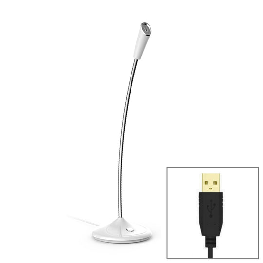 BK Microphone audio filaire USB réglable à col de cygne de bureau, carte son intégrée, compatible avec PC/Mac pour la diffusion en direct, les émissions, KTV, etc. (blanc)