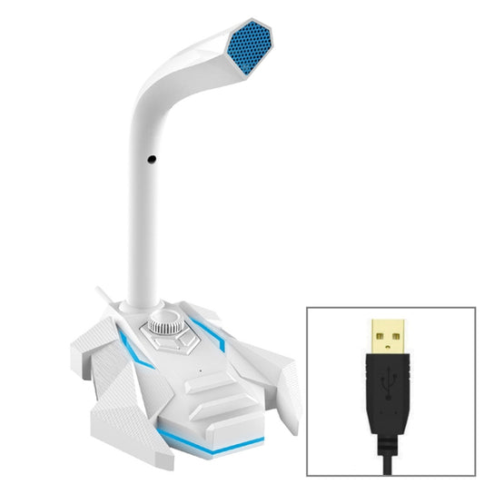 GK Desktop Omnidirectional USB Wired Dual Mic Condenser Microphone, Built-in Sound Card, Compatible with PC / Mac for Live Broadcast, Show, KTV, etc.(White + Blue) - Microphone by buy2fix | Online Shopping UK | buy2fix