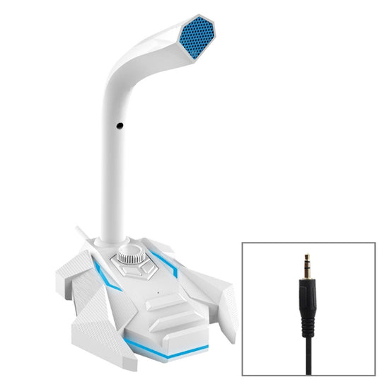 GK Desktop Microphone à condensateur filaire double micro 3,5 mm, compatible avec PC/Mac pour la diffusion en direct, l'émission, le KTV, etc. (blanc)