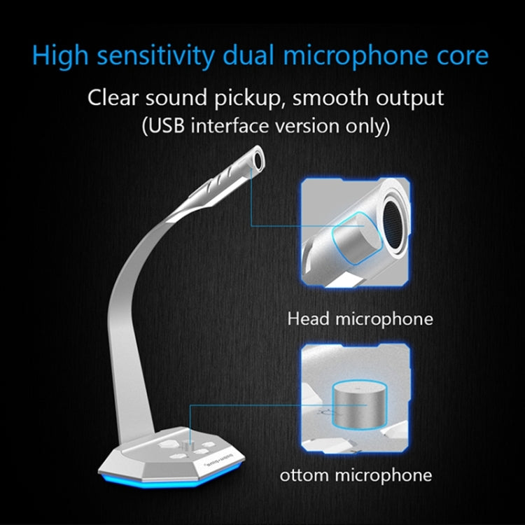 K3 Desktop Omnidirectional USB Wired Dual Mic Condenser Microphone with LED Night Light, Compatible with PC / Mac for Live Broadcast, Show, KTV, etc(Silver) - Microphone by buy2fix | Online Shopping UK | buy2fix