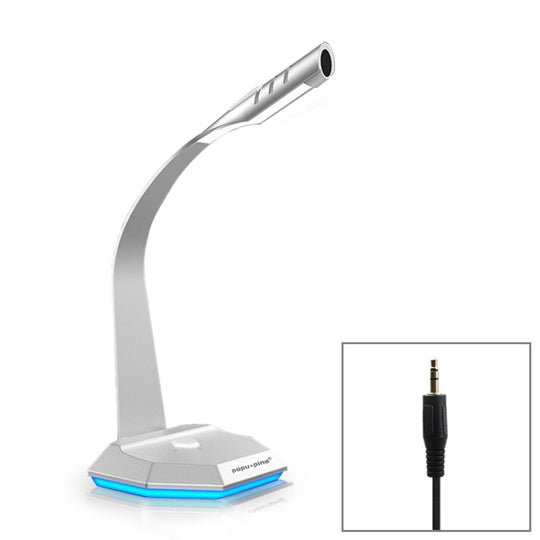 Microphone à condensateur filaire omnidirectionnel à base métallique de bureau K3 de 3,5 mm, compatible avec PC/Mac pour la diffusion en direct, l'émission, le KTV, etc. (argent)