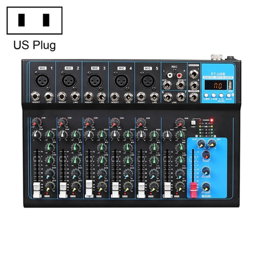 F7 Home 7-channel Bluetooth USB Reverb Mixer, US Plug(Black) - Live Sound Effects Processors by buy2fix | Online Shopping UK | buy2fix