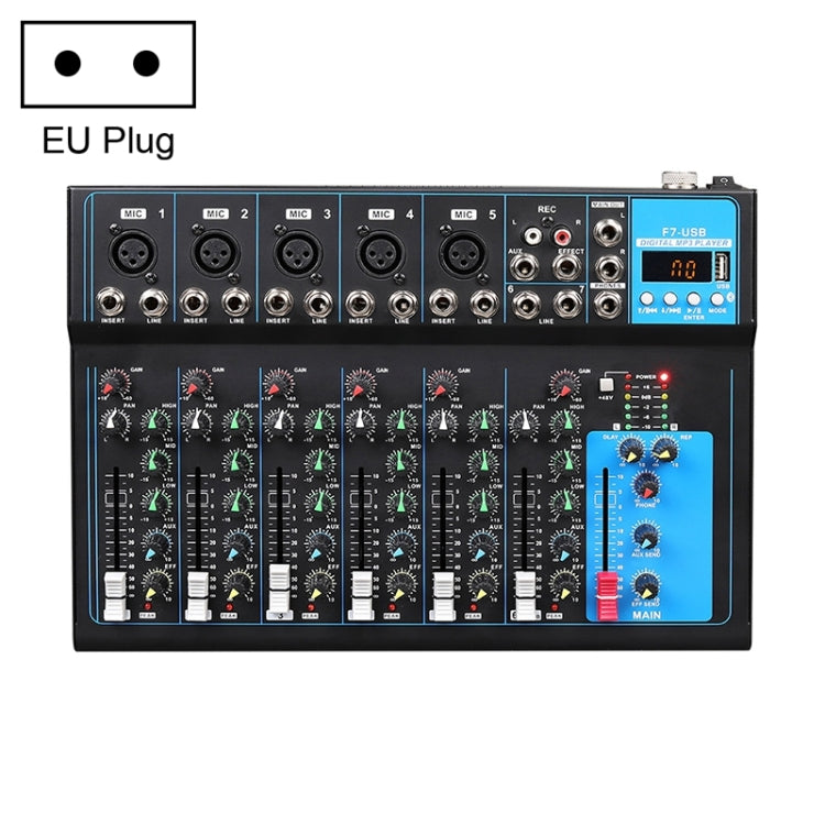 F7 Home 7-channel Bluetooth USB Reverb Mixer, EU Plug(Black) - Live Sound Effects Processors by buy2fix | Online Shopping UK | buy2fix