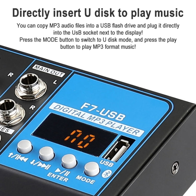 F7 Home 7-channel Bluetooth USB Reverb Mixer, EU Plug(Black) - Live Sound Effects Processors by buy2fix | Online Shopping UK | buy2fix