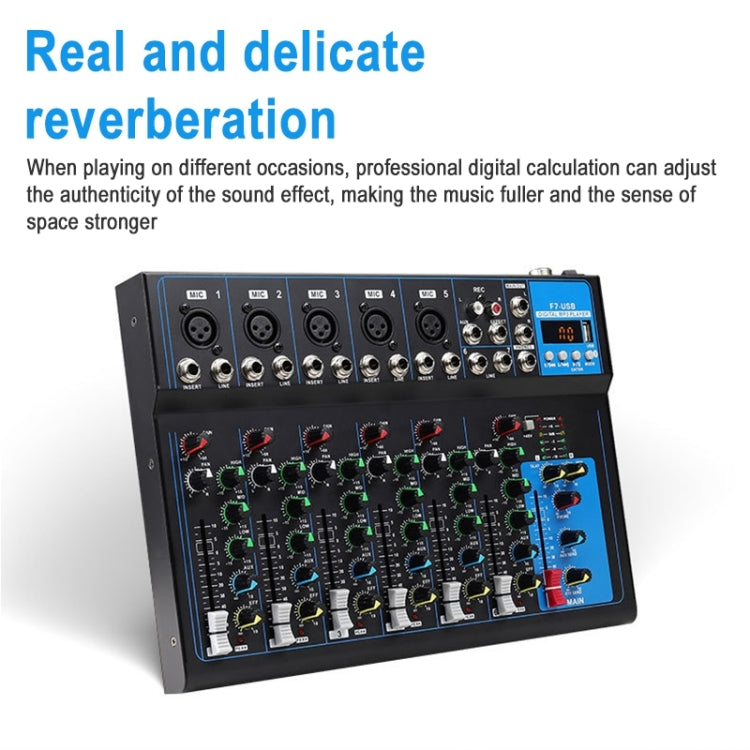 F7 Home 7-channel Bluetooth USB Reverb Mixer, EU Plug(Black) - Live Sound Effects Processors by buy2fix | Online Shopping UK | buy2fix