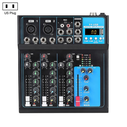 F4 Home 4-channel Bluetooth USB Reverb Mixer, US Plug (Black) - Live Sound Effects Processors by buy2fix | Online Shopping UK | buy2fix