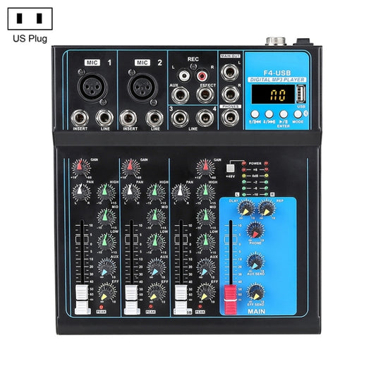 F4 Home 4-channel Bluetooth USB Reverb Mixer, US Plug (Black) - Live Sound Effects Processors by buy2fix | Online Shopping UK | buy2fix